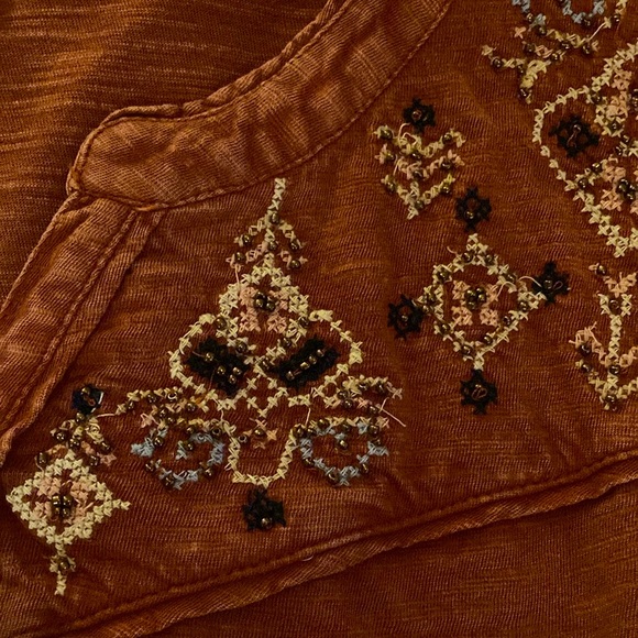 NWT - Style & Co Rust Bohemium Open Neck Top Decorative Beads & Crystals - Sz PM - Picture 9 of 16